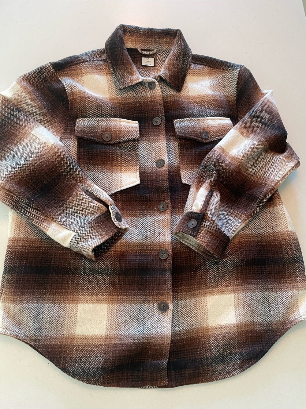 Denver Hayes Brown and Cream Plaid Utility Shacket